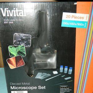 Vivitar Diecast Metal 20 Piece Microscope Set 150x/450x/900x Zoom
